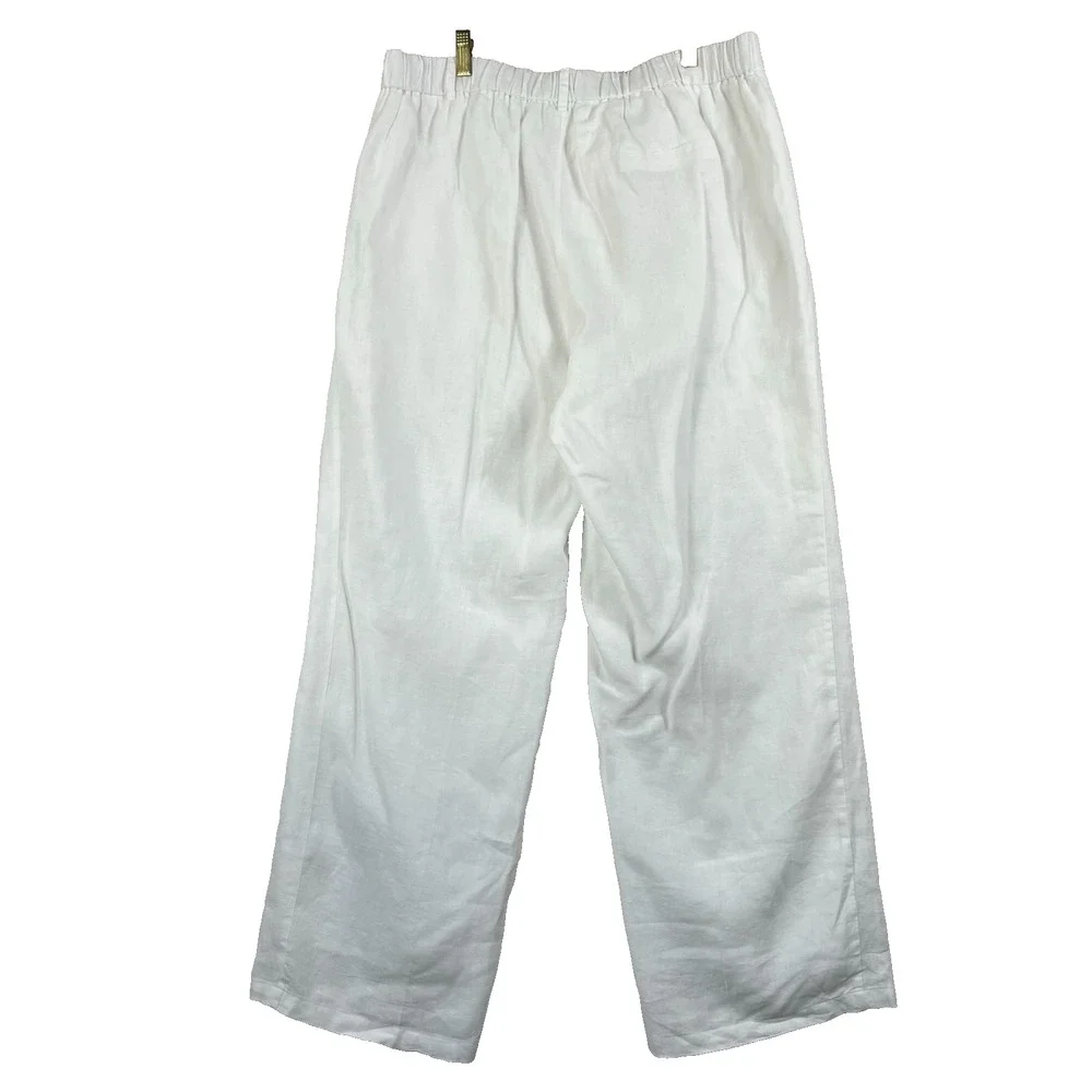 Quince European Linen Luxe Pleated White Trouser Pants Women's Size Medium